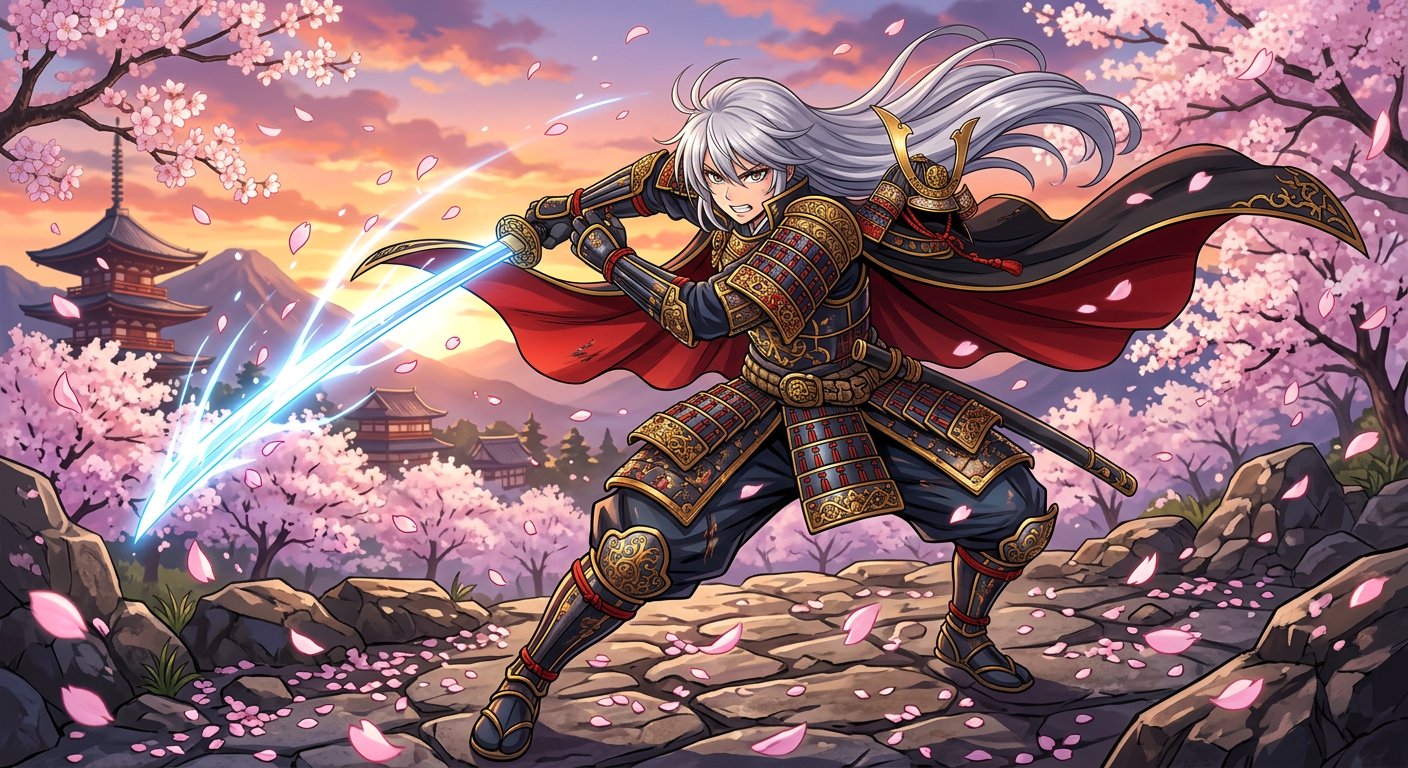 Anime Warrior Character AI Image Prompt example