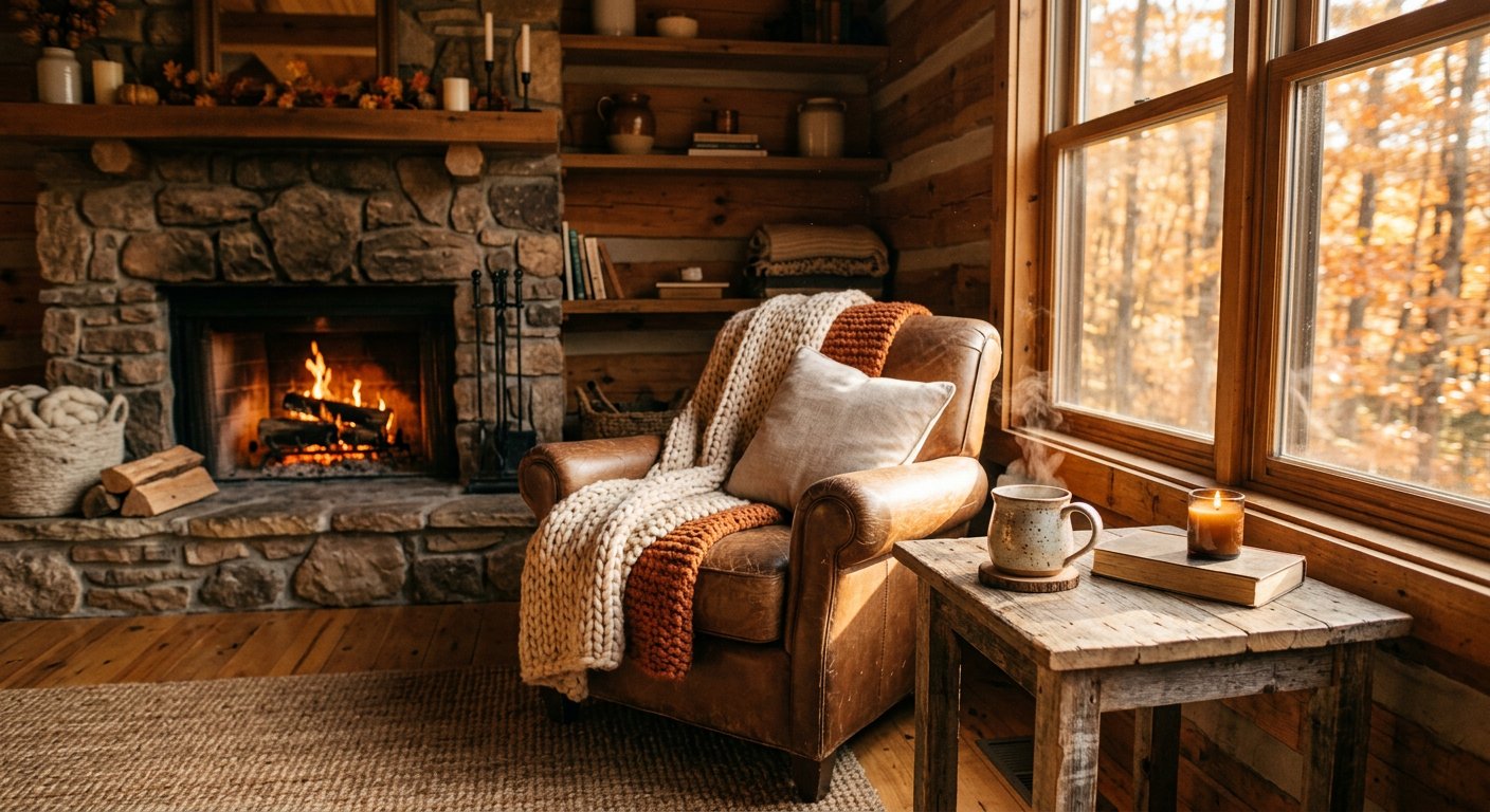 Cozy Autumn Cabin Lifestyle AI Prompt example