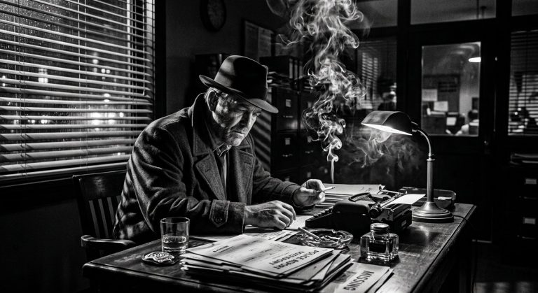 Film Noir Detective Portrait AI Prompt example