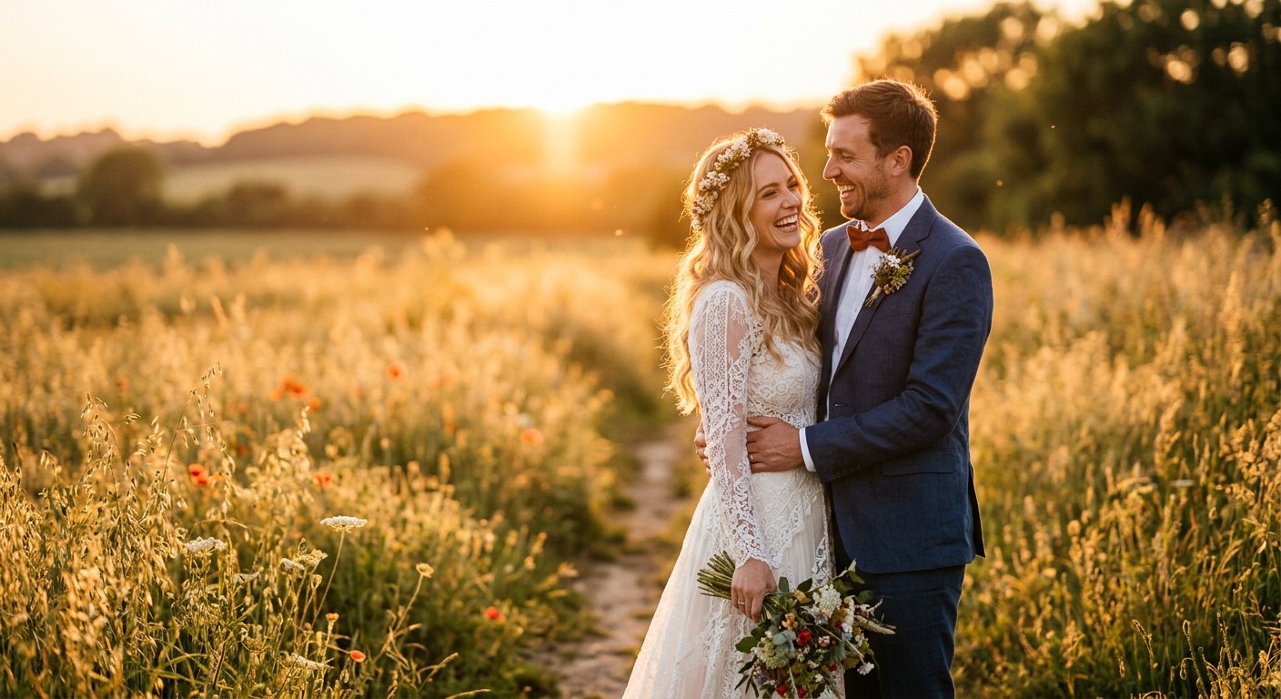 Golden Hour Wedding Portrait AI Prompt example