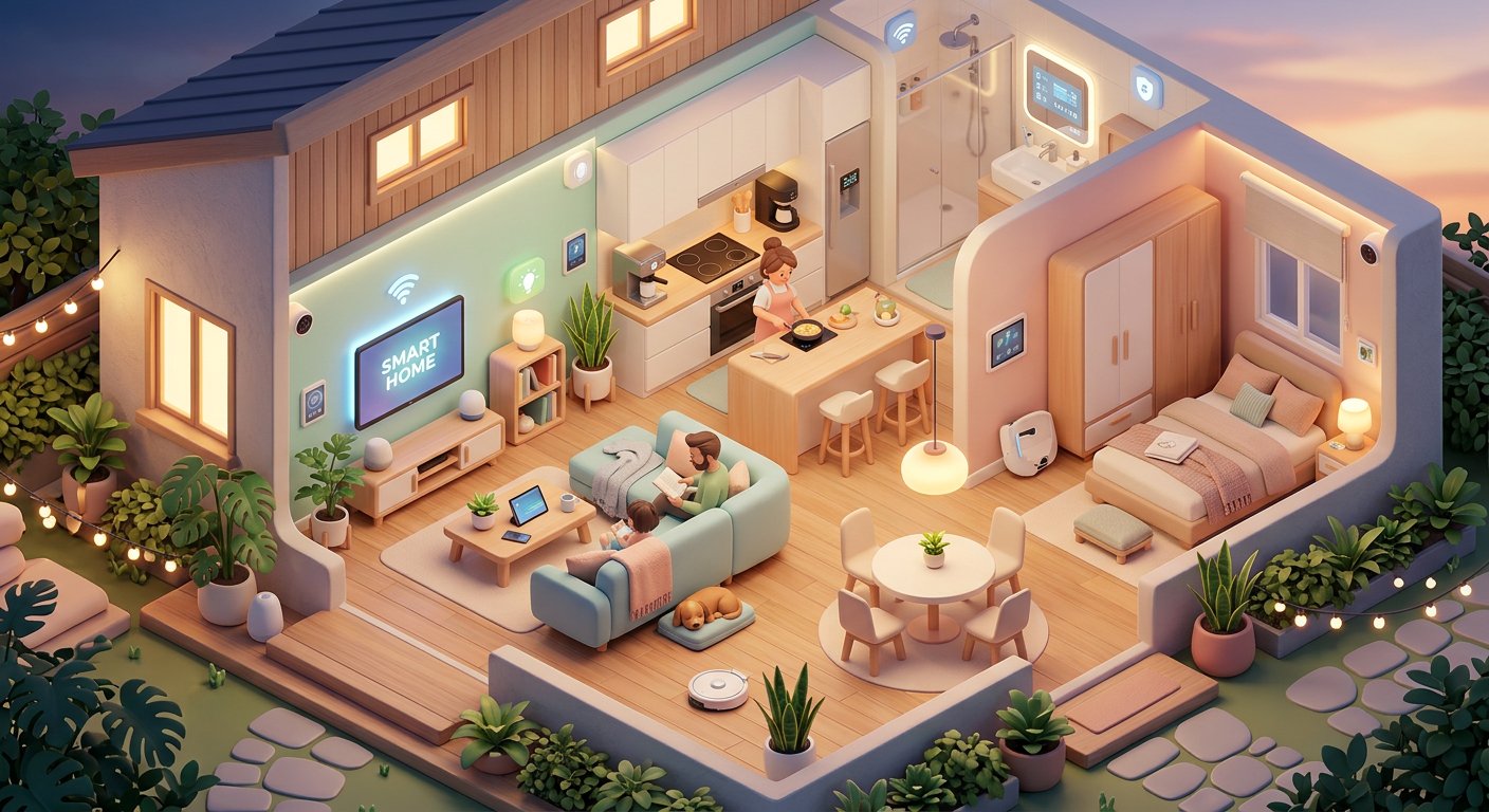 Isometric 3D Smart Home Interior AI Prompt example