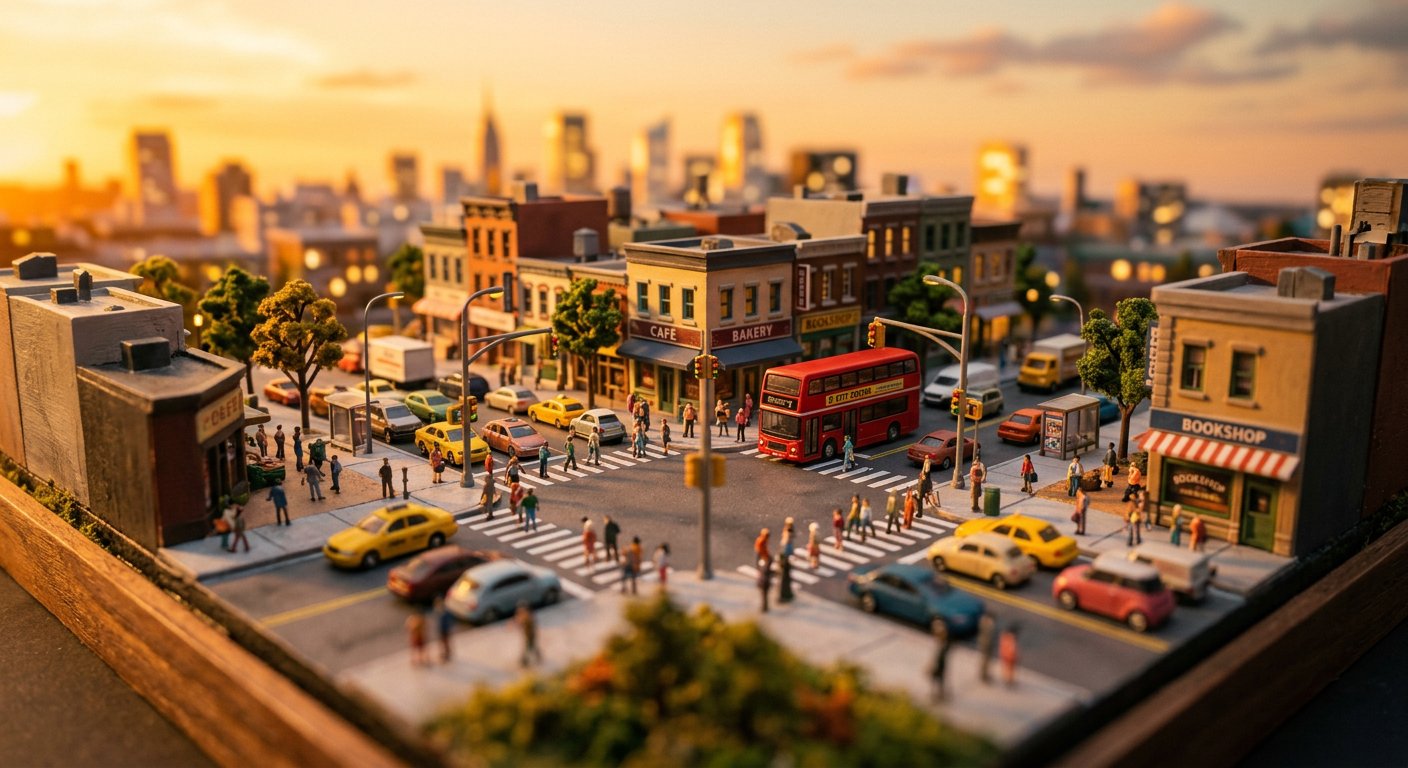 Miniature Tilt-Shift City Diorama AI Prompt example
