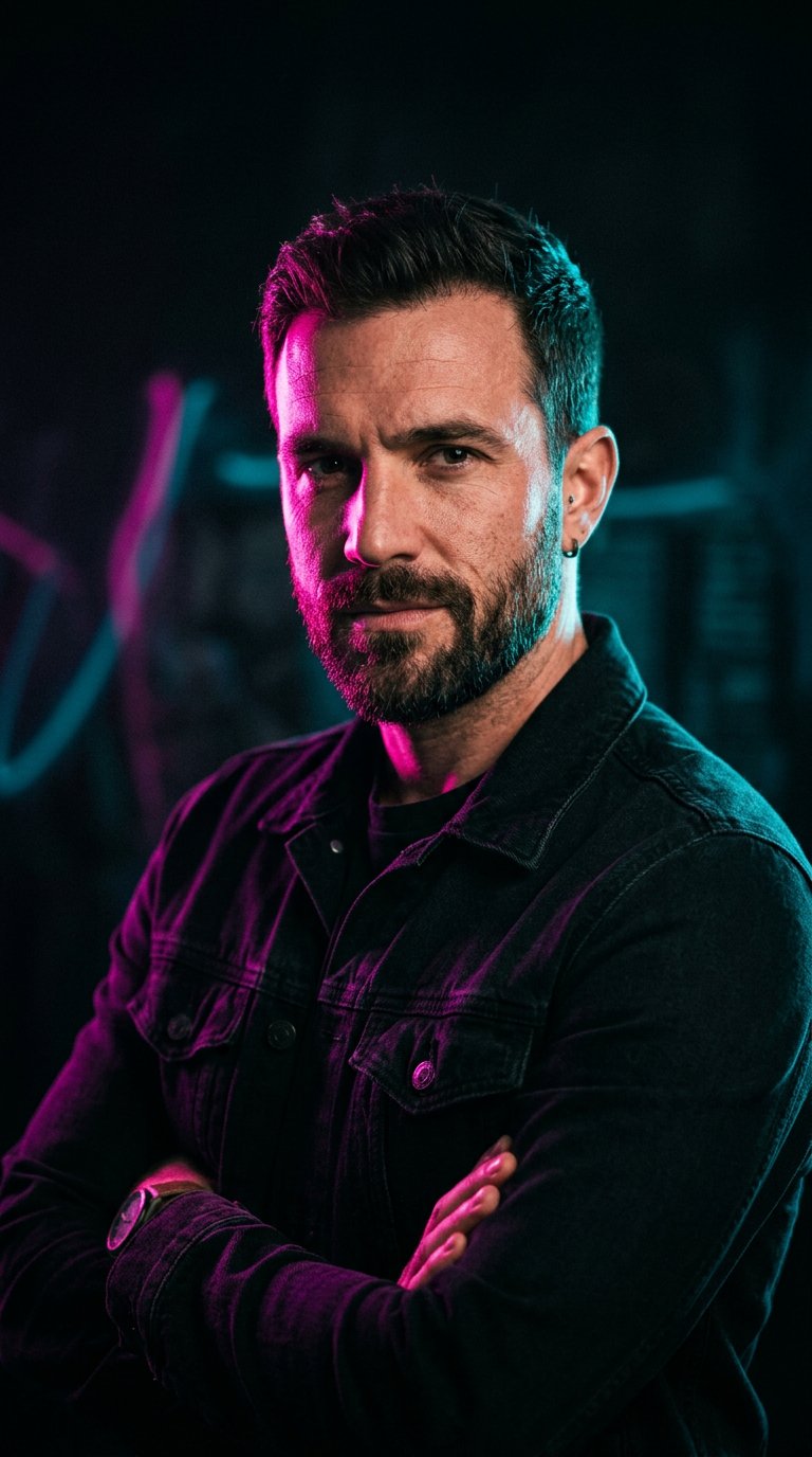 Neon Gel Lighting Portrait AI Prompt example