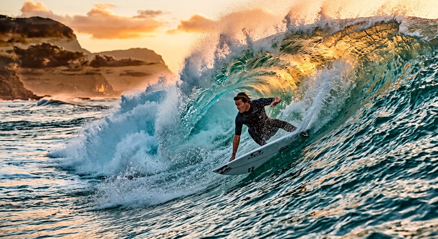 Surfer Ocean Wave Photography AI Prompt example