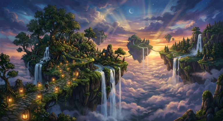 Surreal Floating Islands AI Prompt example