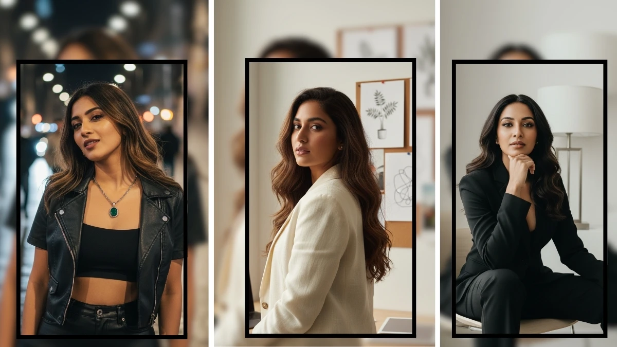 Cinematic AI portrait example with elegant styling and soft natural light