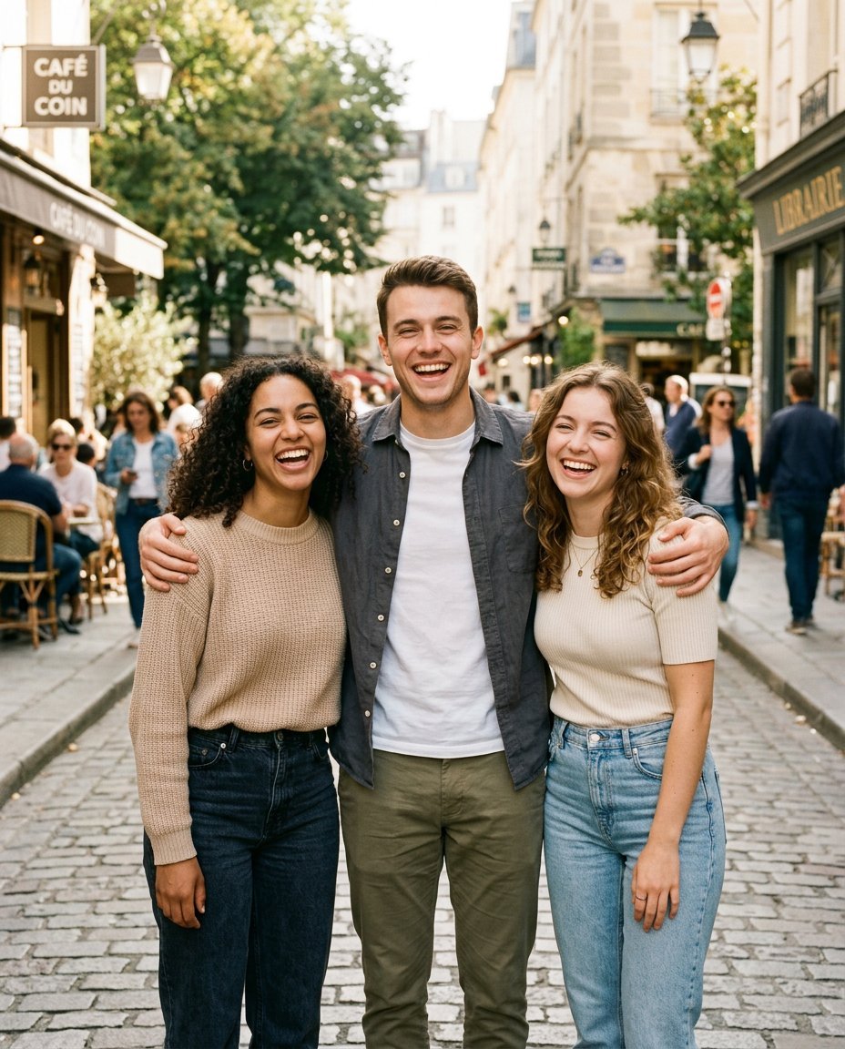 Sample group friends photoshoot reference for vertical Instagram Story editing prompt